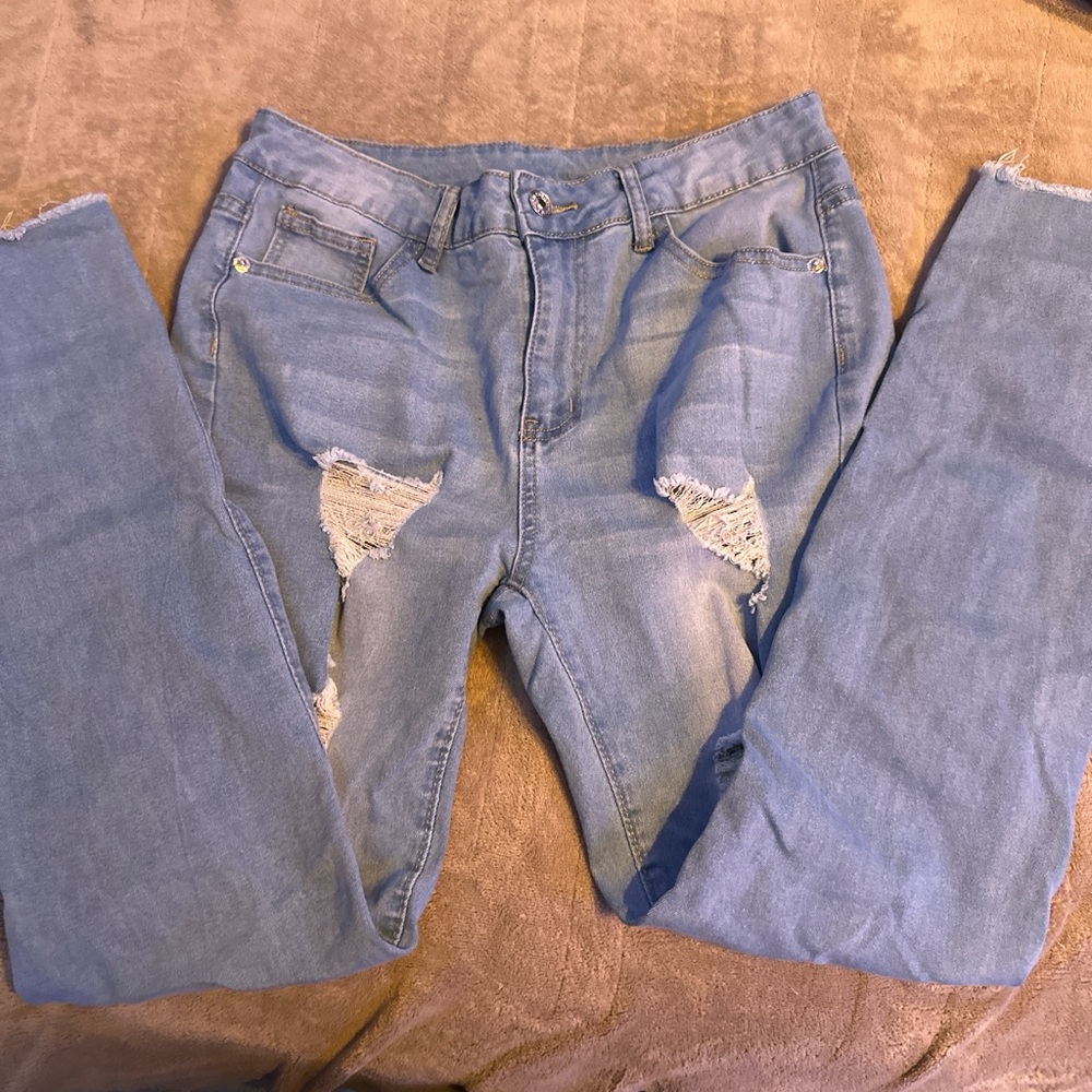 SHEIN Light Blue Denim Pants